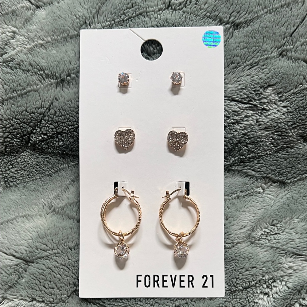 Forever 21 Rose Gold Sparkle Earring Set - Rose Gold